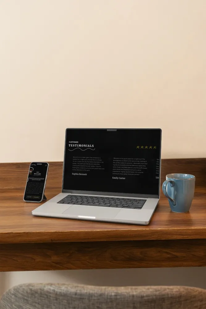 Beviamo website viewing on phone and laptop