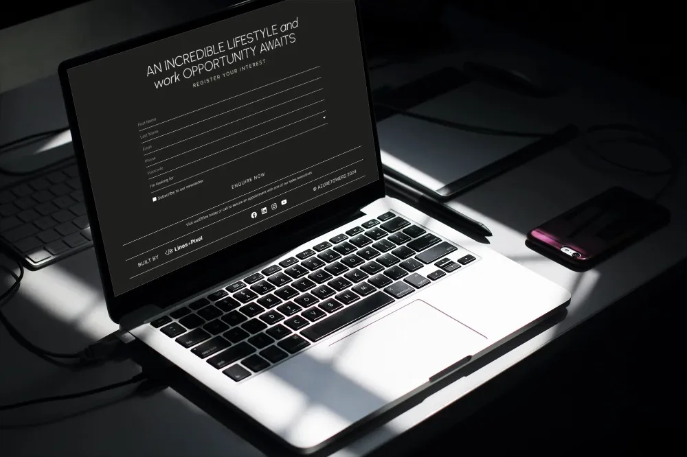 Azure Tower website viewing on black laptop
