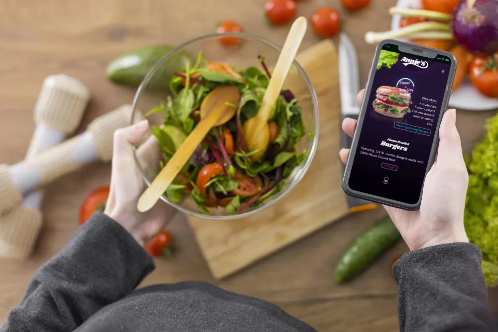 Annies burger website viewing on mobile phone