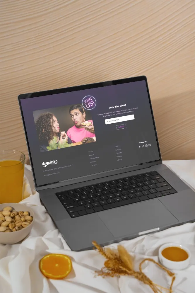 Annies burger website viewing on laptop