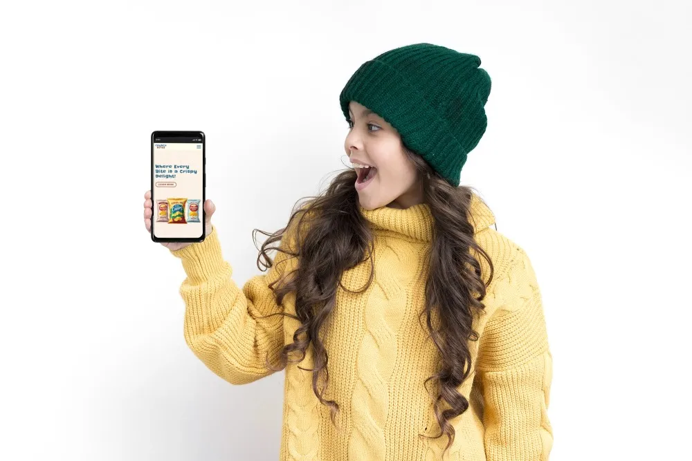 Crunchbite website viewing on the phone holded by girl user