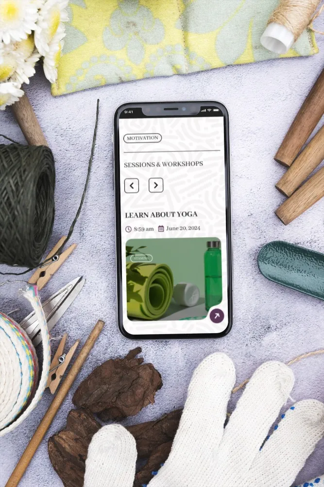 Yoga studio website viewing on mobile phone